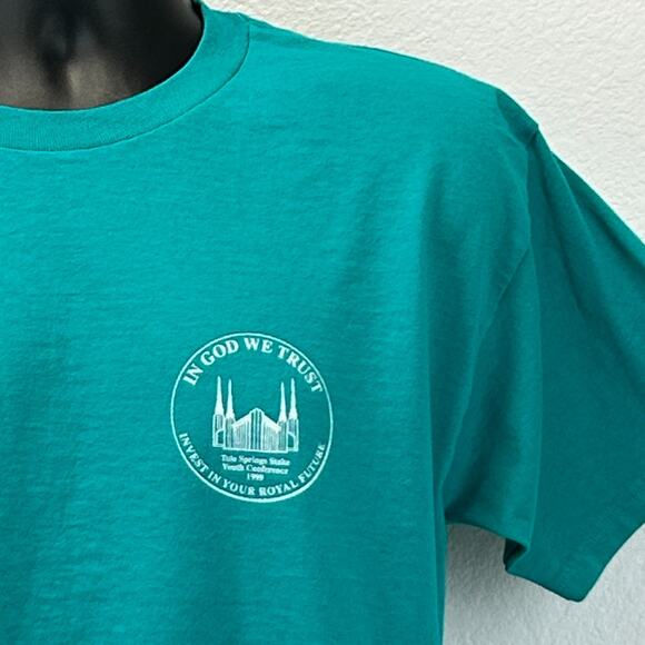 Vintage 90s Tule Springs Stake Youth Conference T Shirt Mormon LDS Green L Large - Picture 4 of 8